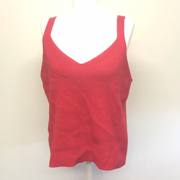 Red Sweater Tank Top Ribbed Knit - Picture 4 of 11